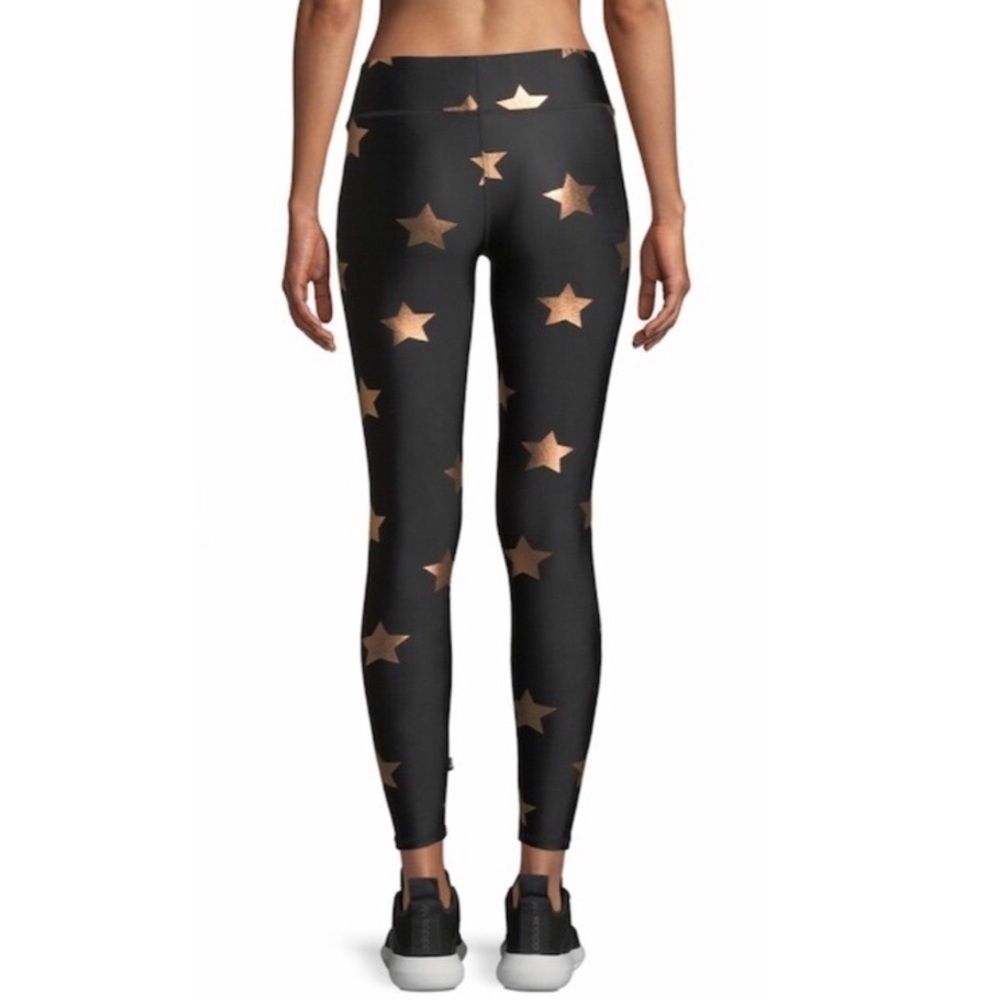Terez Black Gold Star Foil Printed Tall Band Leggings Sz M - Picture 2 of 13